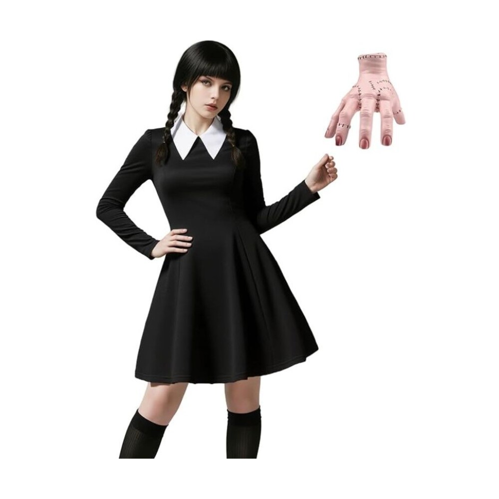 The Addams Family Adult Wednesday Costume Cosplay/ Halloween , Size: SMALL